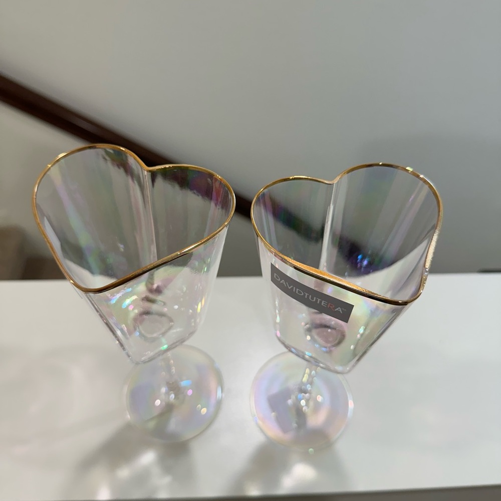 SET OF TWO 2 HEART SHAPE WINE GLASSES DAVID TUTERA HOMEGOODS TJ MAXX MAR…